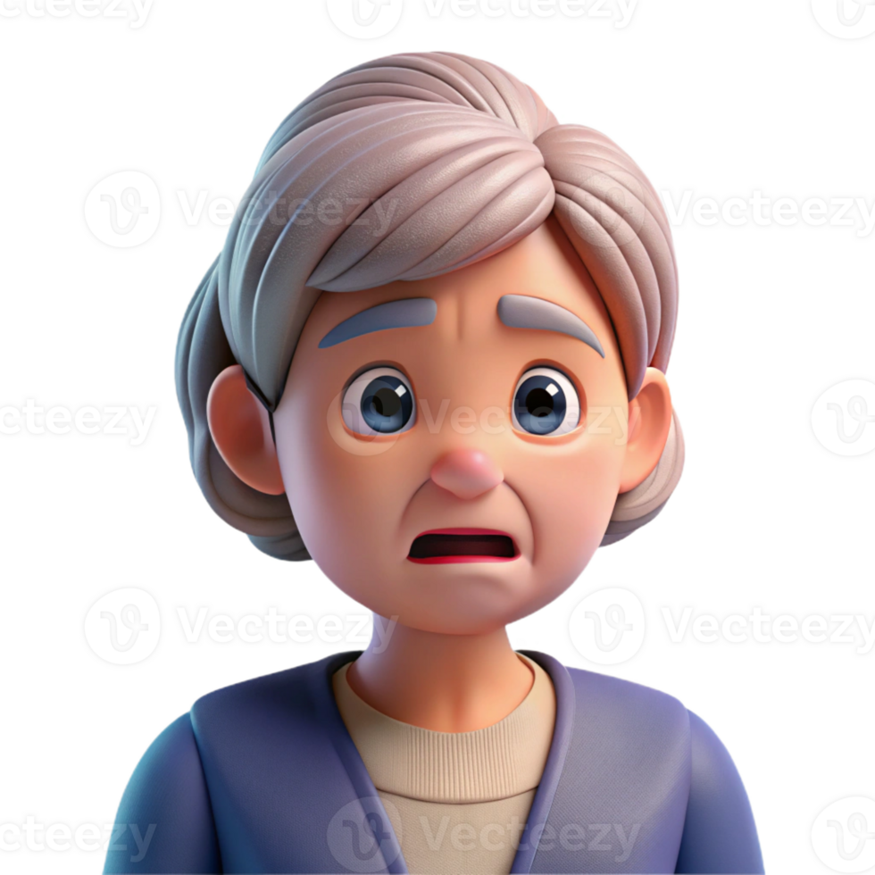 vibrant signature Worried senior woman, concerned expression, with Transparent Background png