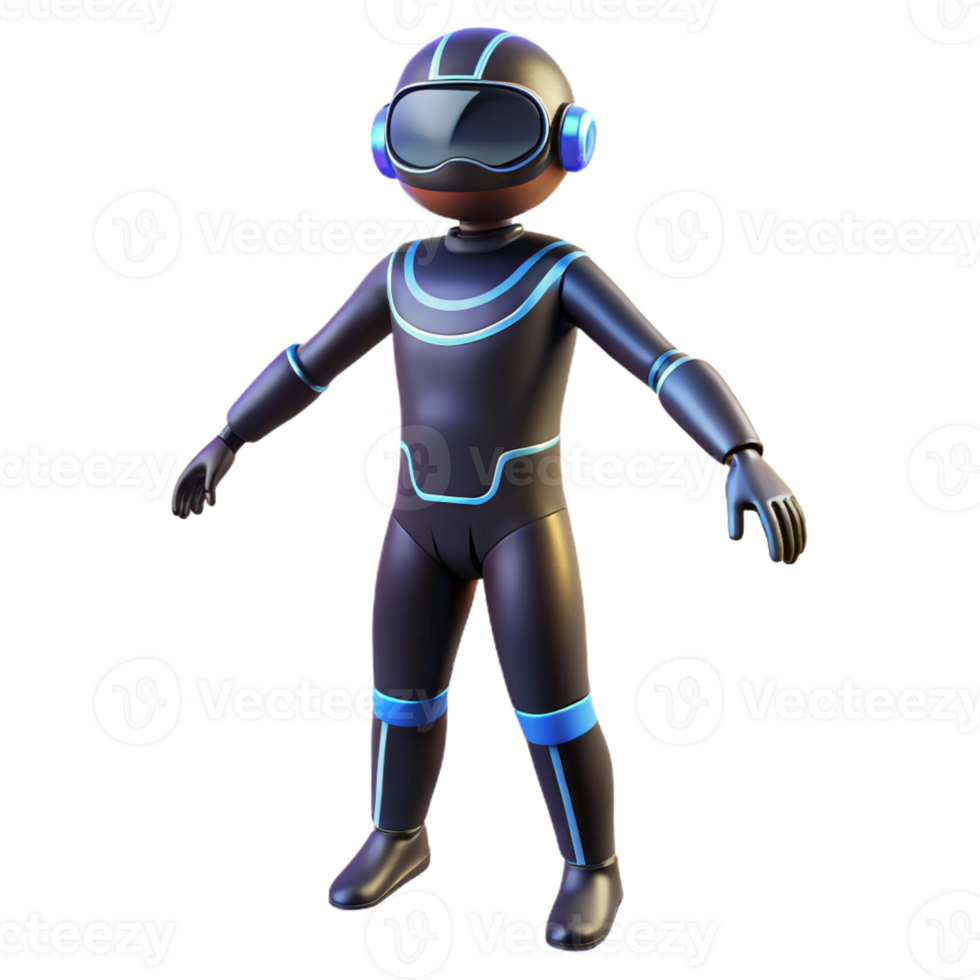 joyful majestic Virtual reality body suit, haptic feedback, sleek black design with Transparent Background museum quality png
