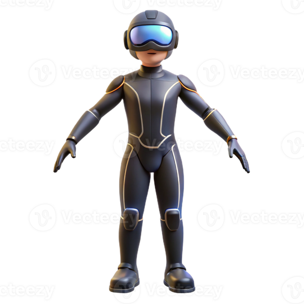 gorgeous impressionist Virtual reality body suit, haptic feedback, sleek black design with Transparent Background masterfully captured png