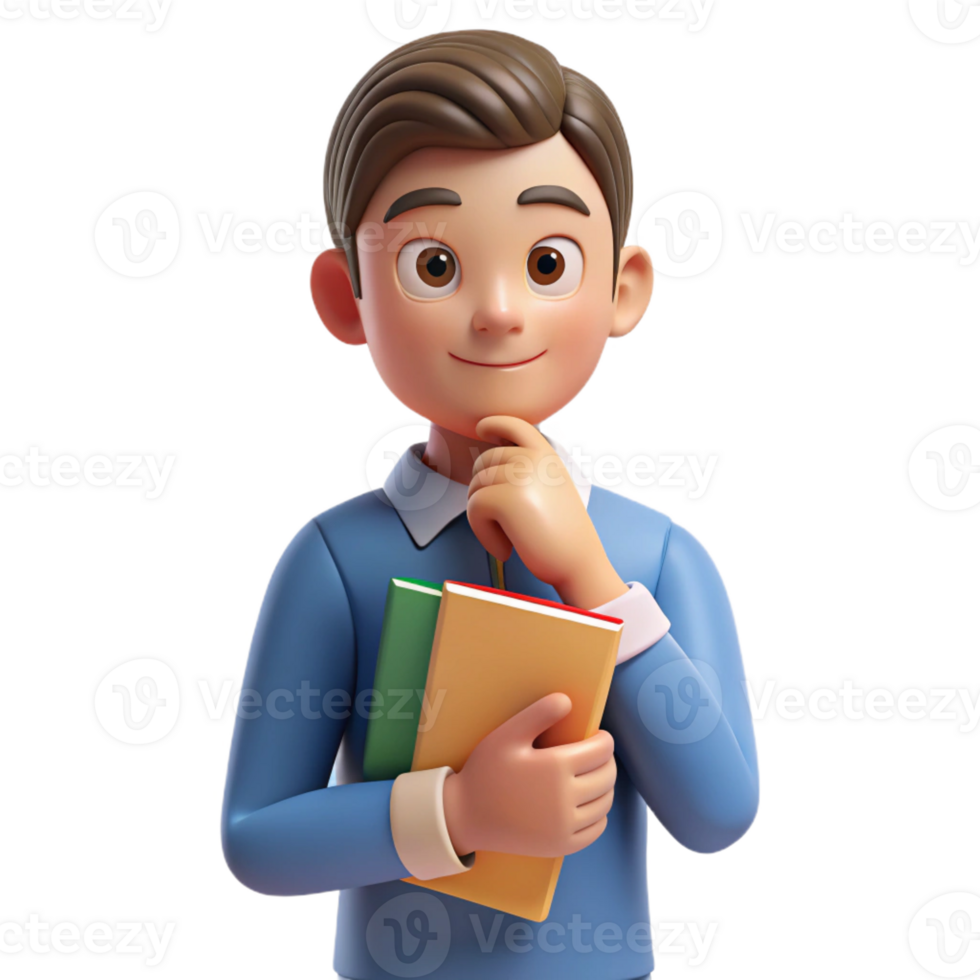 sumptuous harmonious tropical Thinking student, holding books, with Transparent Background authentic png