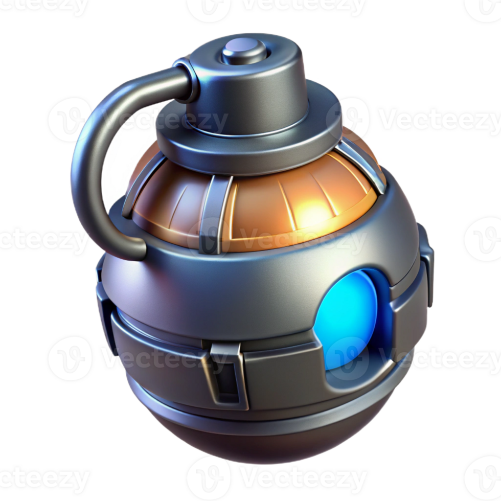 radiant modern Futuristic grenade, glowing core, digital timer with Transparent Background expertly shot png
