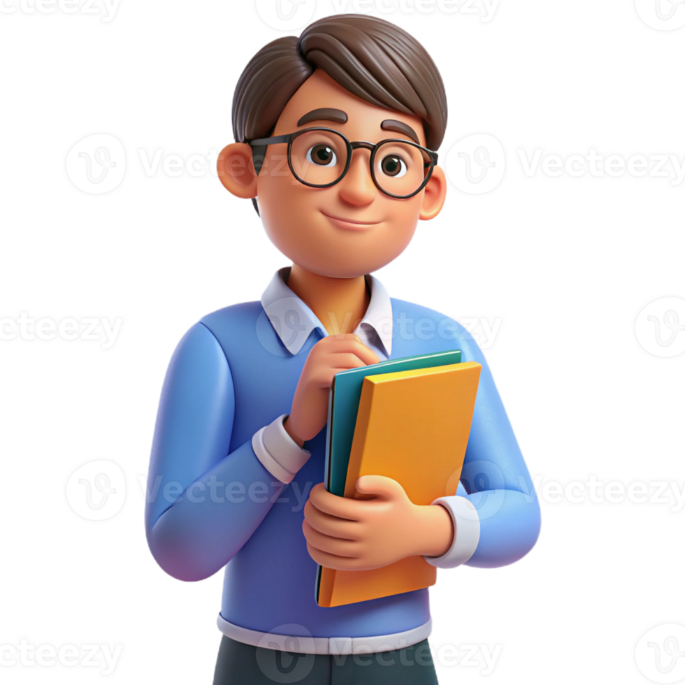 breathtaking dreamy elegant Thinking student, holding books, with Transparent Background genuine png
