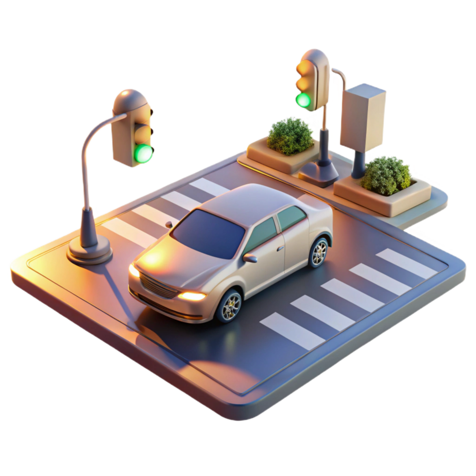 elegant abstract A Self Driving Car Navigating a Busy premium png
