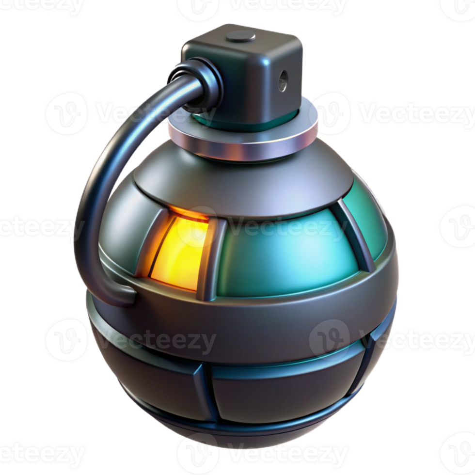 hypnotic urban Futuristic grenade, glowing core, digital timer with Transparent Background elite png