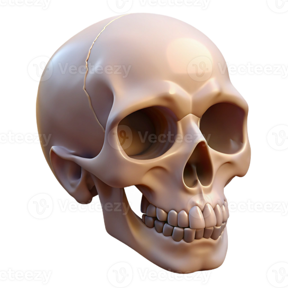 fascinating exceptional Hyper-specific, professional render of a single, human skull with realistic bone texture, isolated cutout with Transparent Background png