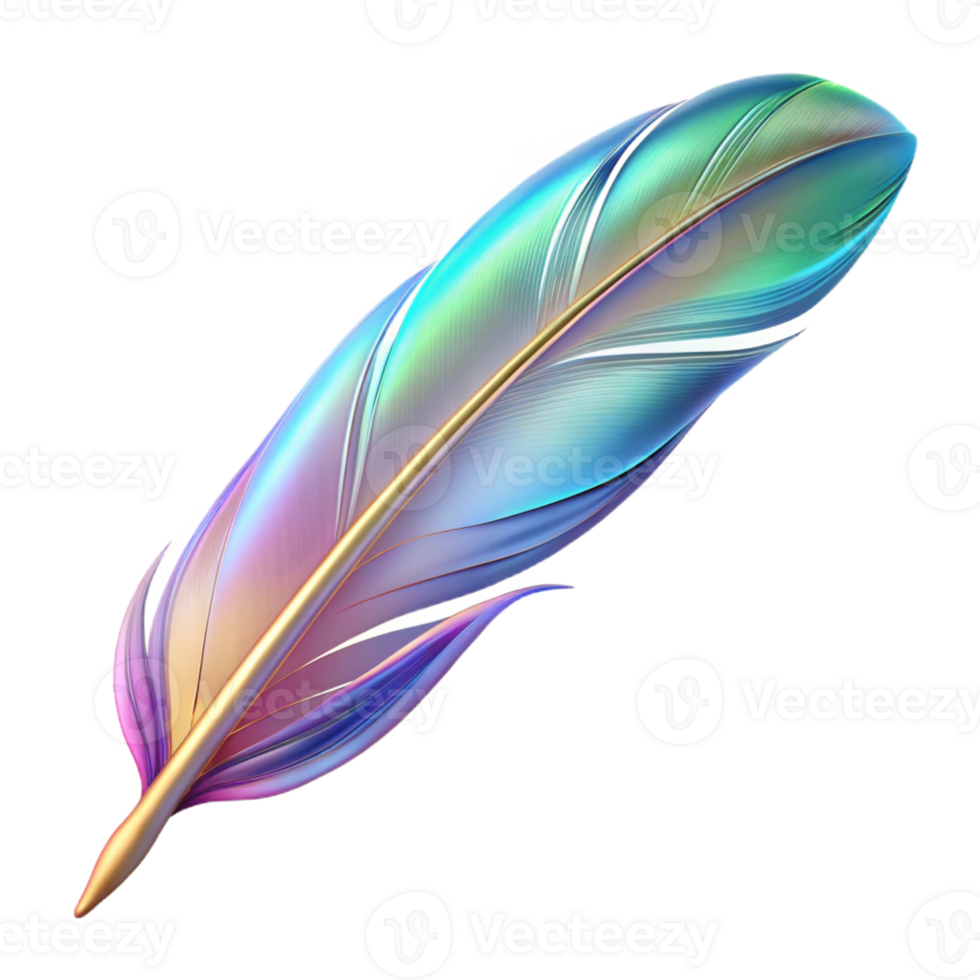 iconic art deco A floating feather, light and airy, with delicate, iridescent hues with Transparent Background precision png
