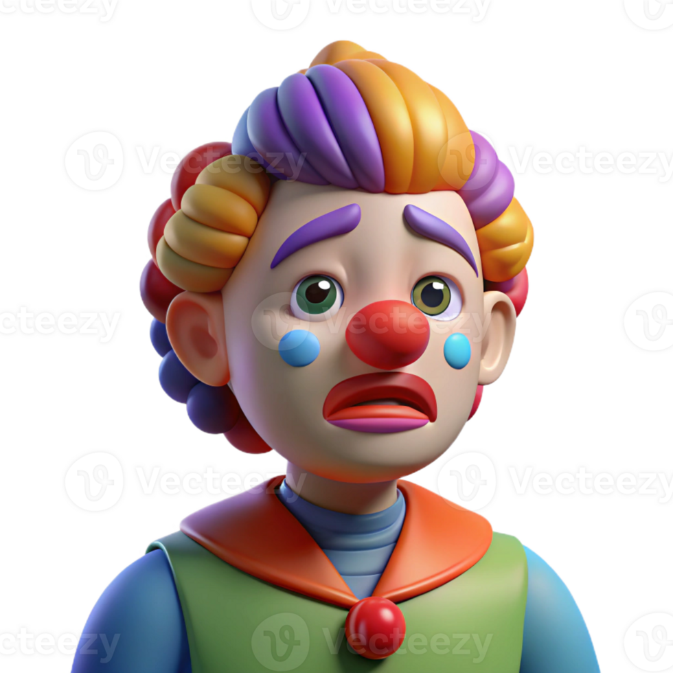 playful mesmerizing Sad clown, colorful makeup, with Transparent Background sharp png