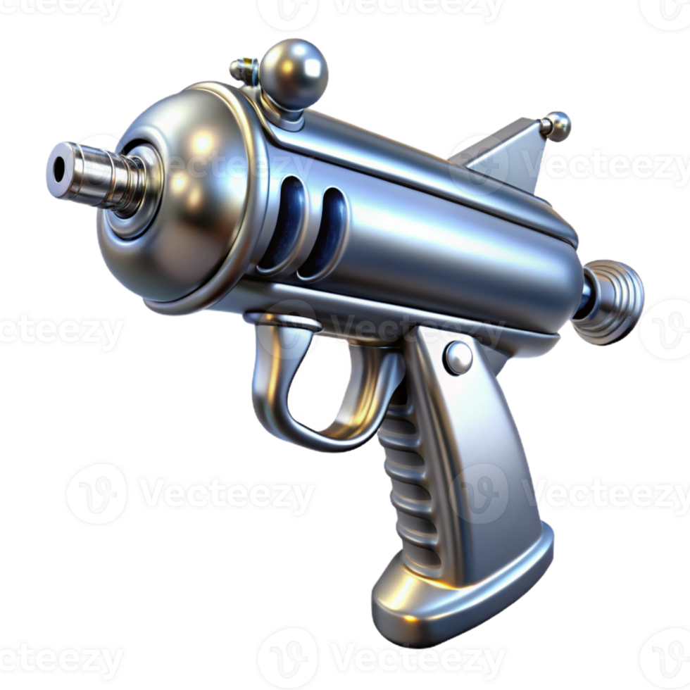 glorious peaceful baroque Concept art style, isolated cutout of a futuristic, chrome-plated, ray gun with intricate engravings with Transparent Background luxury png