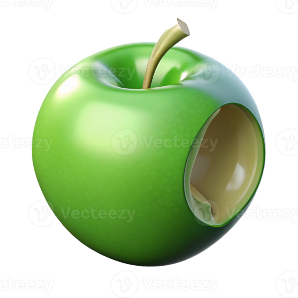 alluring unparalleled A single, ripe green apple with a bite taken out with Transparent Background png