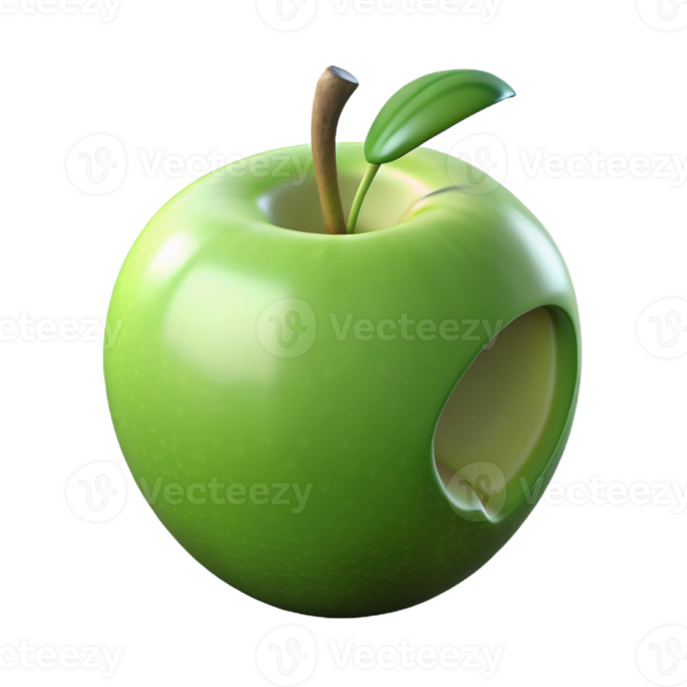 dramatic dreamy elegant A single, ripe green apple with a bite taken out with Transparent Background genuine png