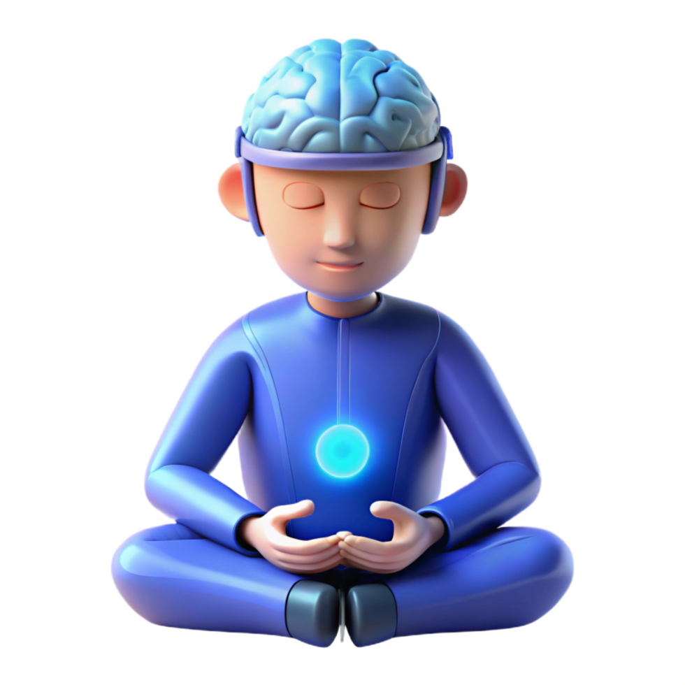 serene classic A Person Meditating with a Brain Computer premium png