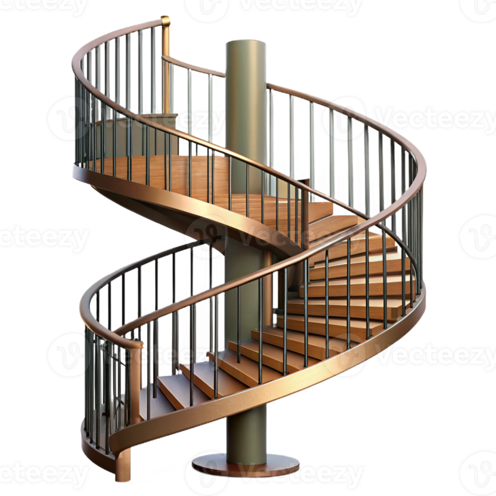 spectacular geometric Spiral staircase, wrought iron railing with Transparent Background flawless png