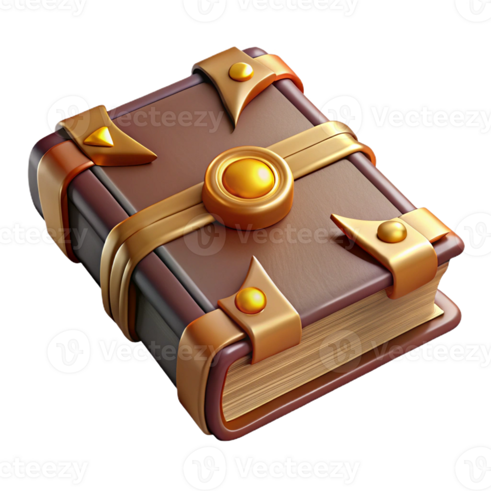 memorable baroque Ultra-detailed, photorealistic, isolated cutout of a vintage, leather-bound book with gold lettering with Transparent Background refined png