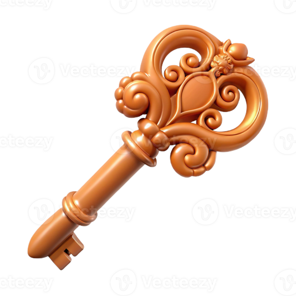 intense sumptuous A vintage key with ornate carvings with Transparent Background authentic png
