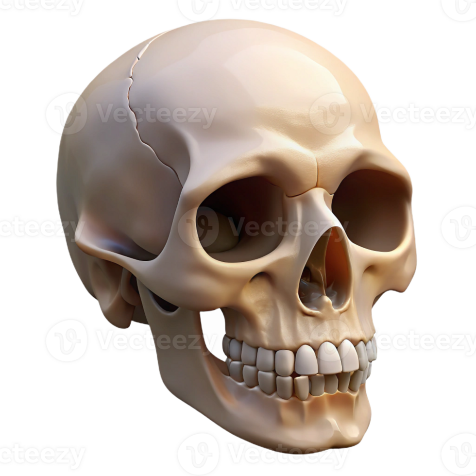 romantic alluring Hyper-specific, professional render of a single, human skull with realistic bone texture, isolated cutout with Transparent Background studio quality png