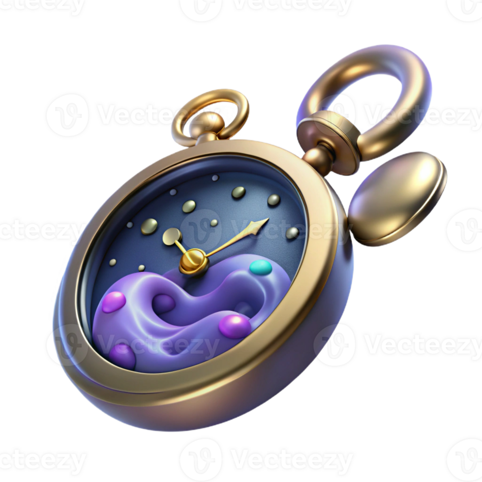 acclaimed industrial Professional render, concept art style, isolated cutout of a floating, antique pocket watch filled with swirling nebulae with Transparent Background sharp png