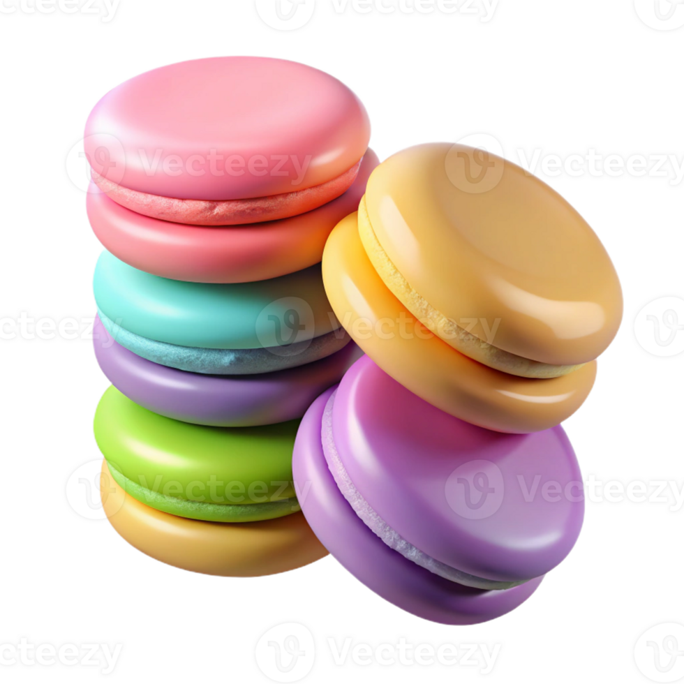 impressive industrial A stack of colorful macarons in pastel shades with Transparent Background 8K png
