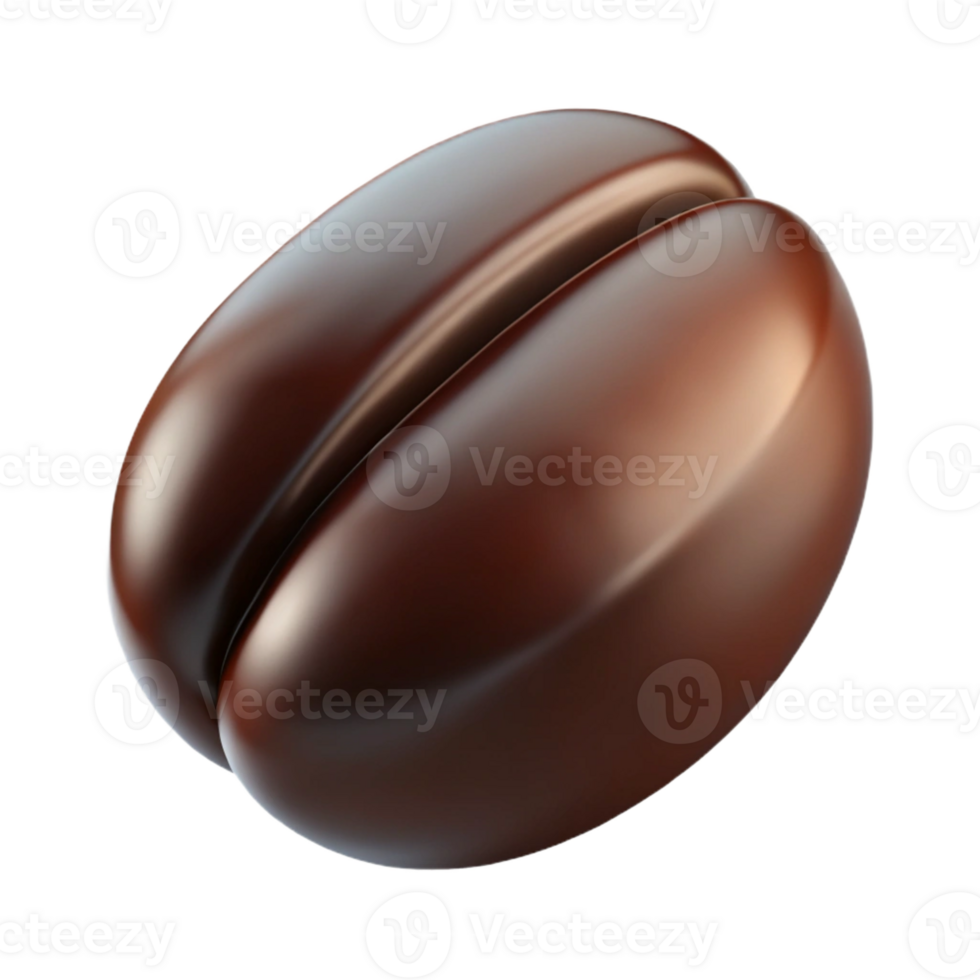 breathtaking bold mid-century A single coffee bean, dark and glossy with Transparent Background detailed png