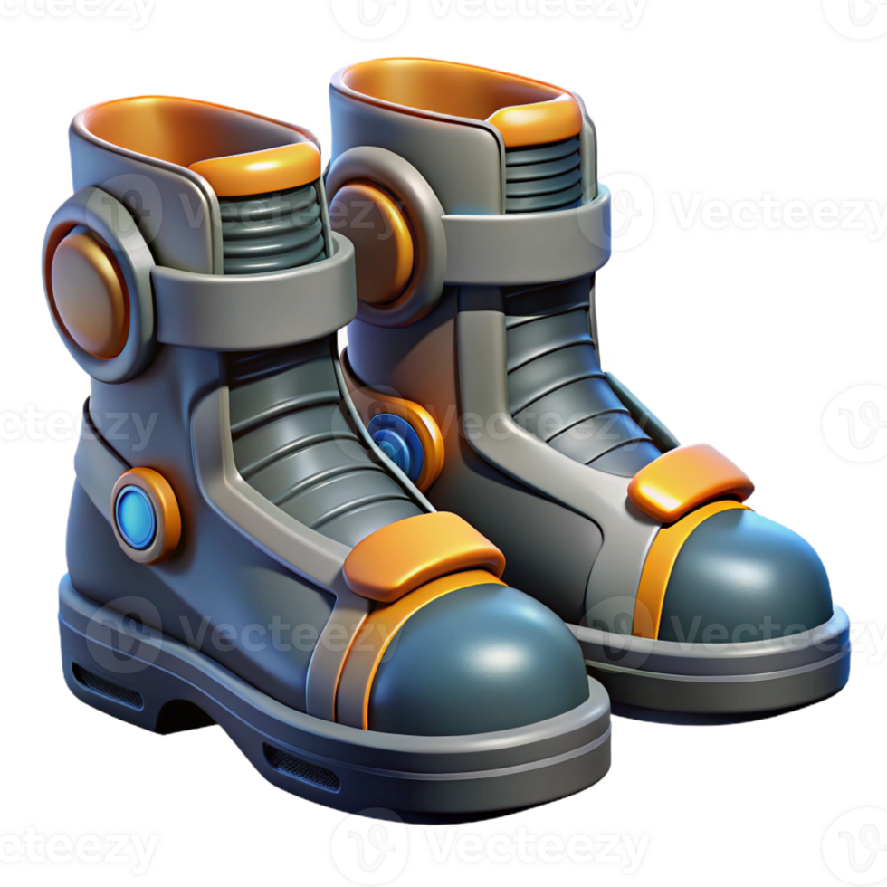breathtaking passionate victorian Photorealistic isolated cutout of a pair of futuristic, combat boots with magnetic grips with Transparent Background genuine png