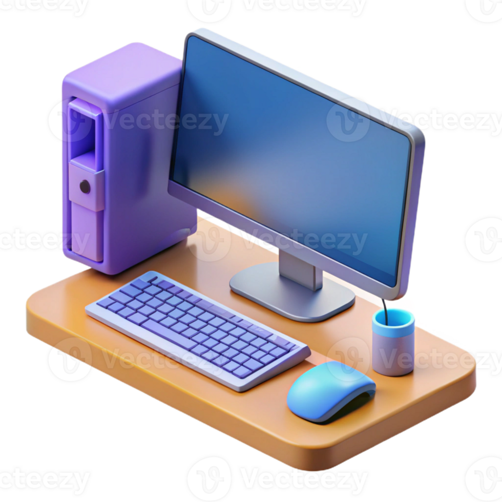 distinctive impressionist Desktop computer with monitor, keyboard, and mouse with Transparent Background impeccable png