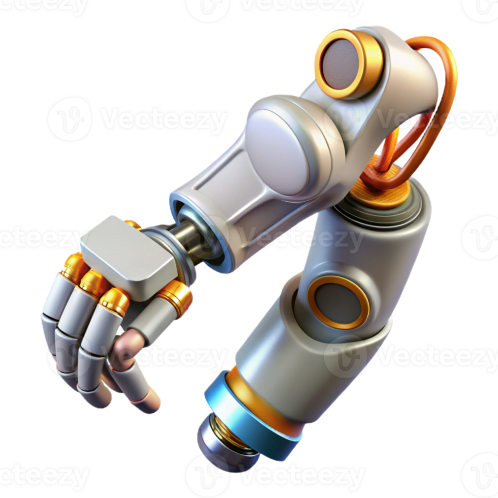 breathtaking notable Ultra-detailed, concept art style, isolated cutout of a cybernetic, robotic arm with exposed wiring with Transparent Background png