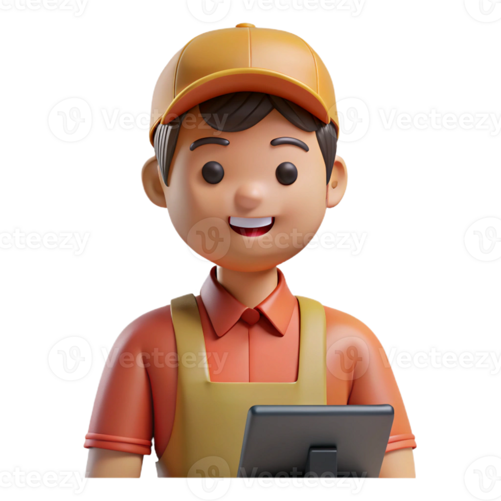 dramatic bold bohemian Friendly cashier, retail uniform, with Transparent Background impeccable png