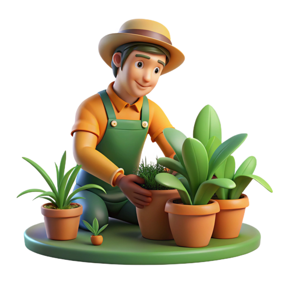 vibrant minimalist Portrait of a Gardener Tending to Their detailed png