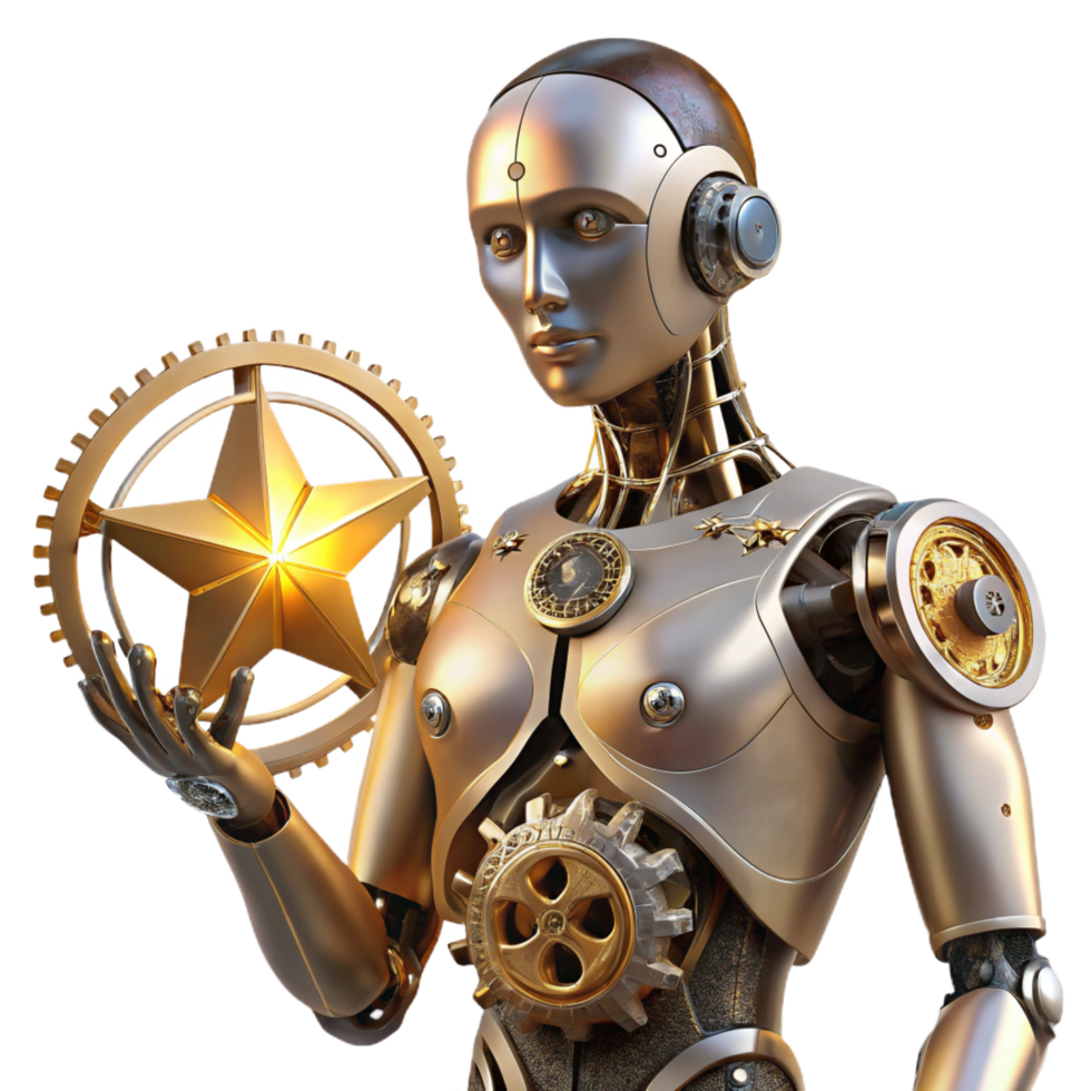 dramatic abstract A Humanoid Robot with Intricate Clockwork authentic png