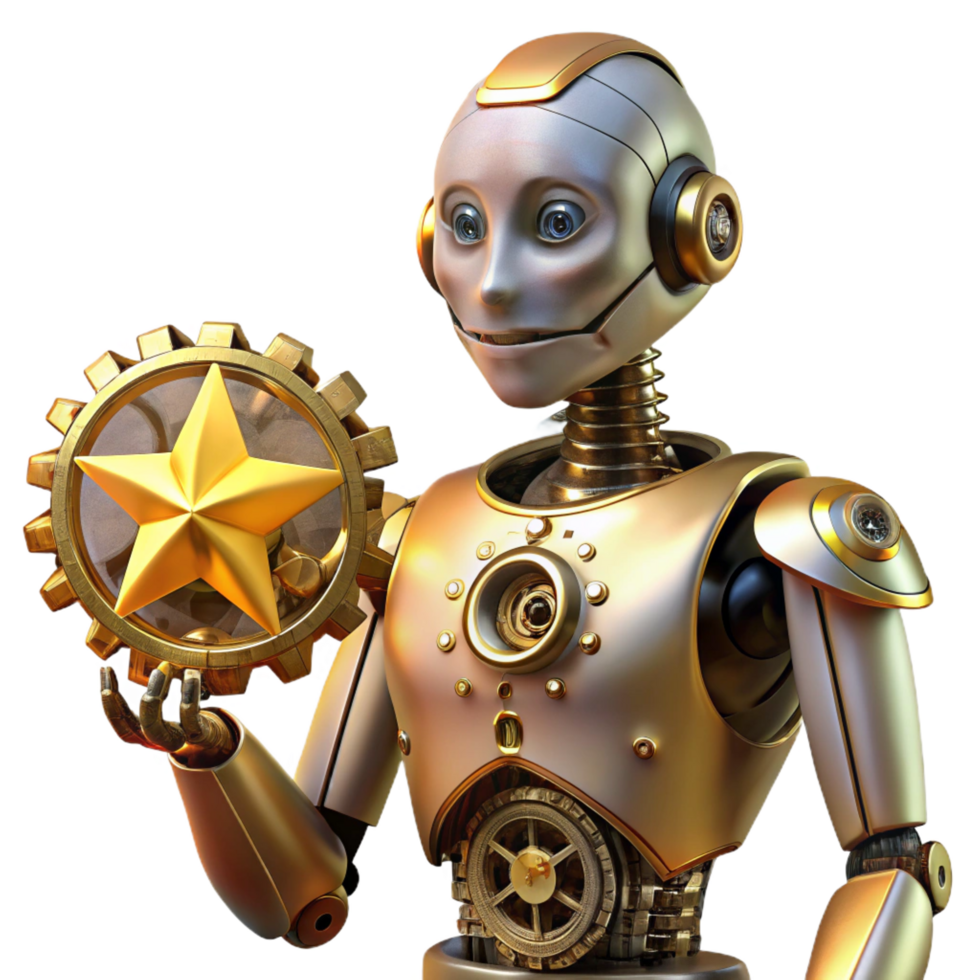 magnificent minimalist A Humanoid Robot with Intricate Clockwork authentic png