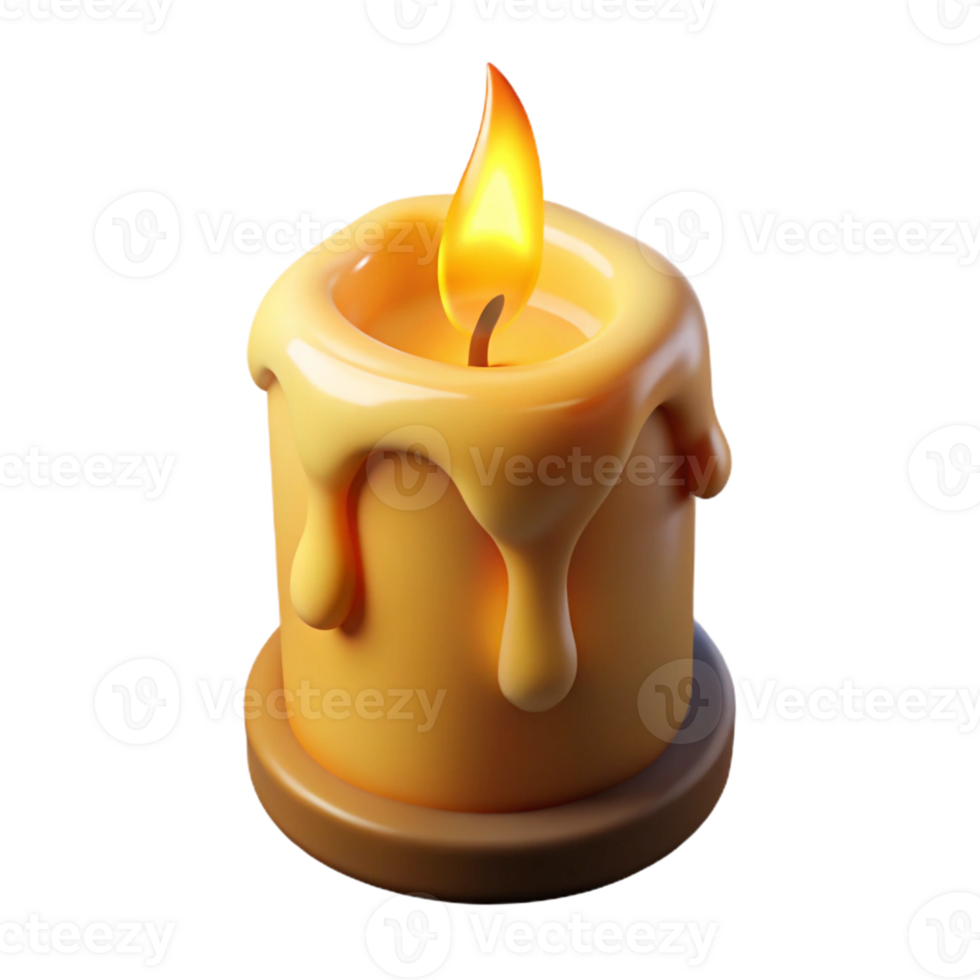 quintessential contemporary Photorealistic, isolated cutout of a single, burning candle, wax dripping with Transparent Background ultra HD png