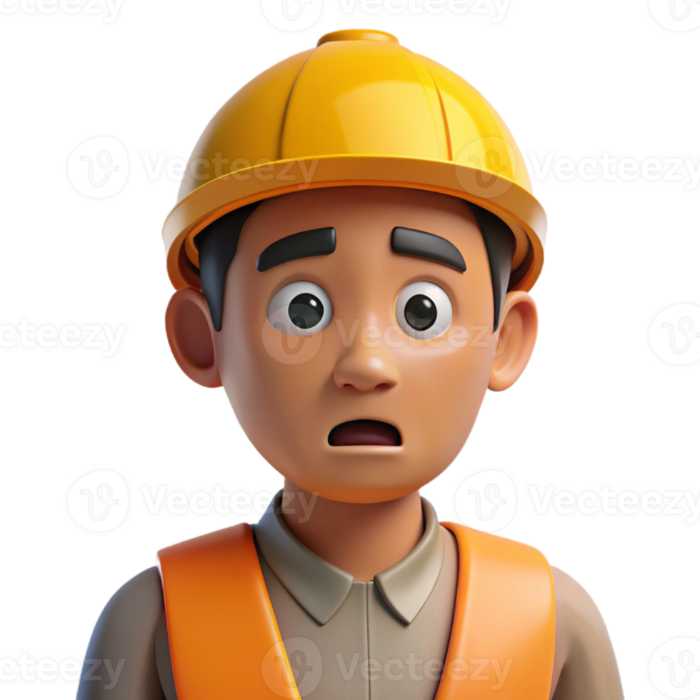 enchanting bold retro Confused construction worker, hard hat, with Transparent Background 4K png