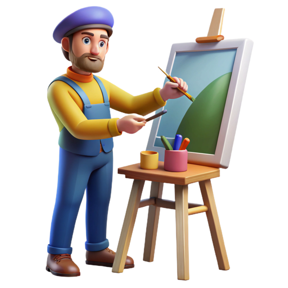 magnificent minimalist Portrait of an Artist Painting on a detailed png