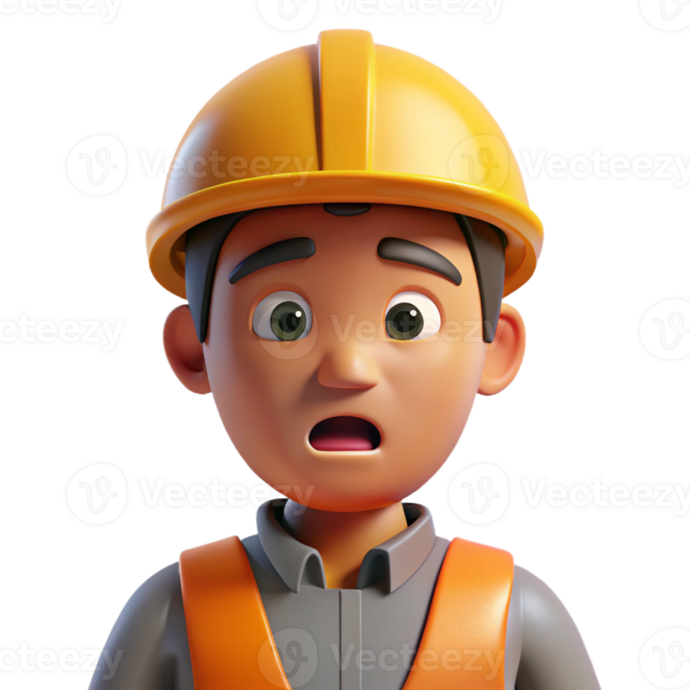 majestic iconic Confused construction worker, hard hat, with Transparent Background png