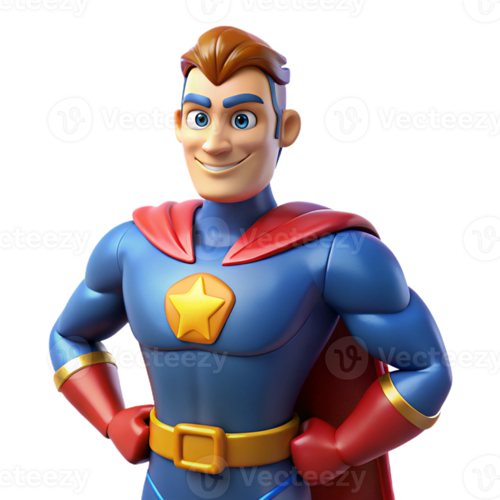 joyful hypnotic Powerful superhero, iconic costume, with Transparent Background fine detail png