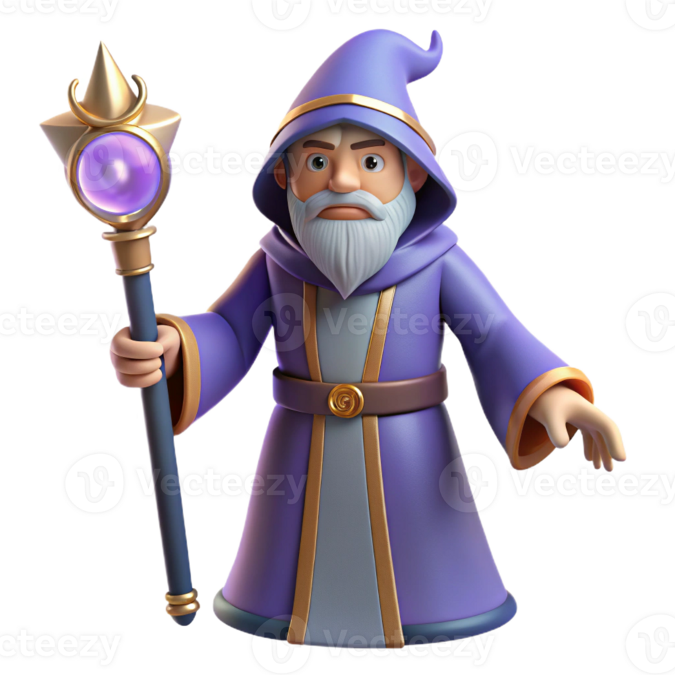 mesmerizing distinguished Mysterious wizard, magical staff, with Transparent Background png
