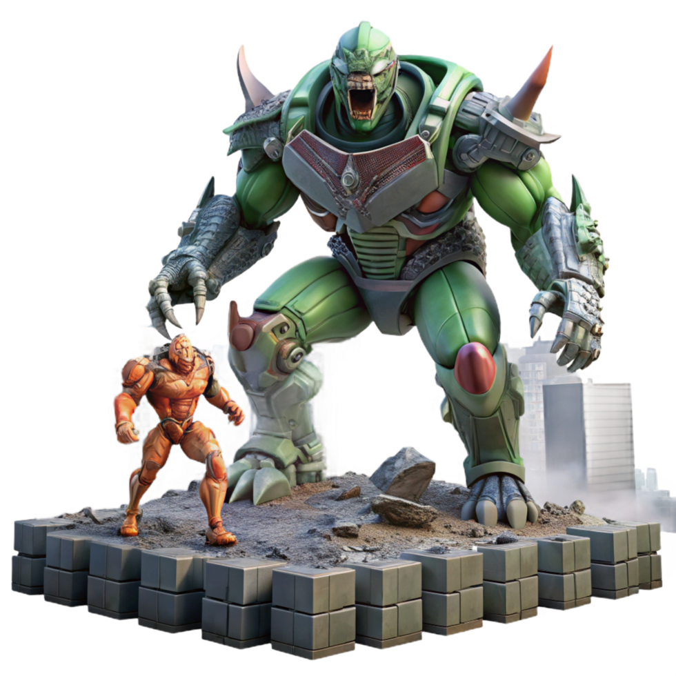 stunning contemporary A Giant Robot Battling a Monstrous Alien premium png