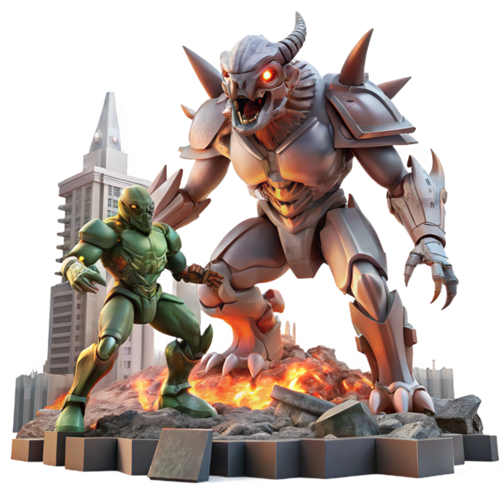 wonderful contemporary A Giant Robot Battling a Monstrous Alien 4K png