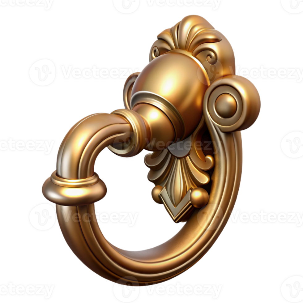 celebrated urban French door handle, ornate brass with Transparent Background expertly shot png