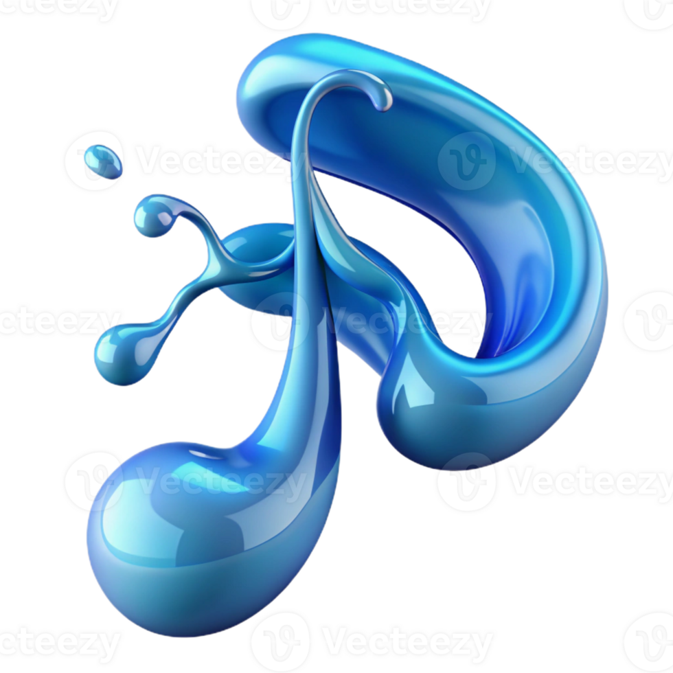 wonderful ethereal victorian A stylized music note made of flowing water with Transparent Background detailed png