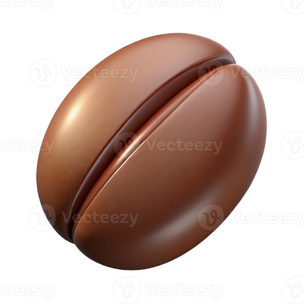 vibrant dreamy retro Hyper-specific, professional render of a single, coffee bean, roasted, isolated cutout with Transparent Background expertly shot png