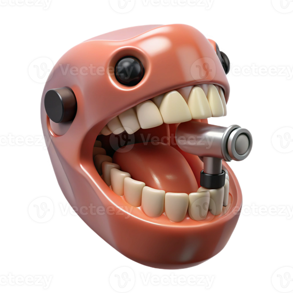 wonderful whimsical futuristic Professional render, concept art style of a single, cybernetically enhanced jaw implant with voice modulator with Transparent Background exclusive png