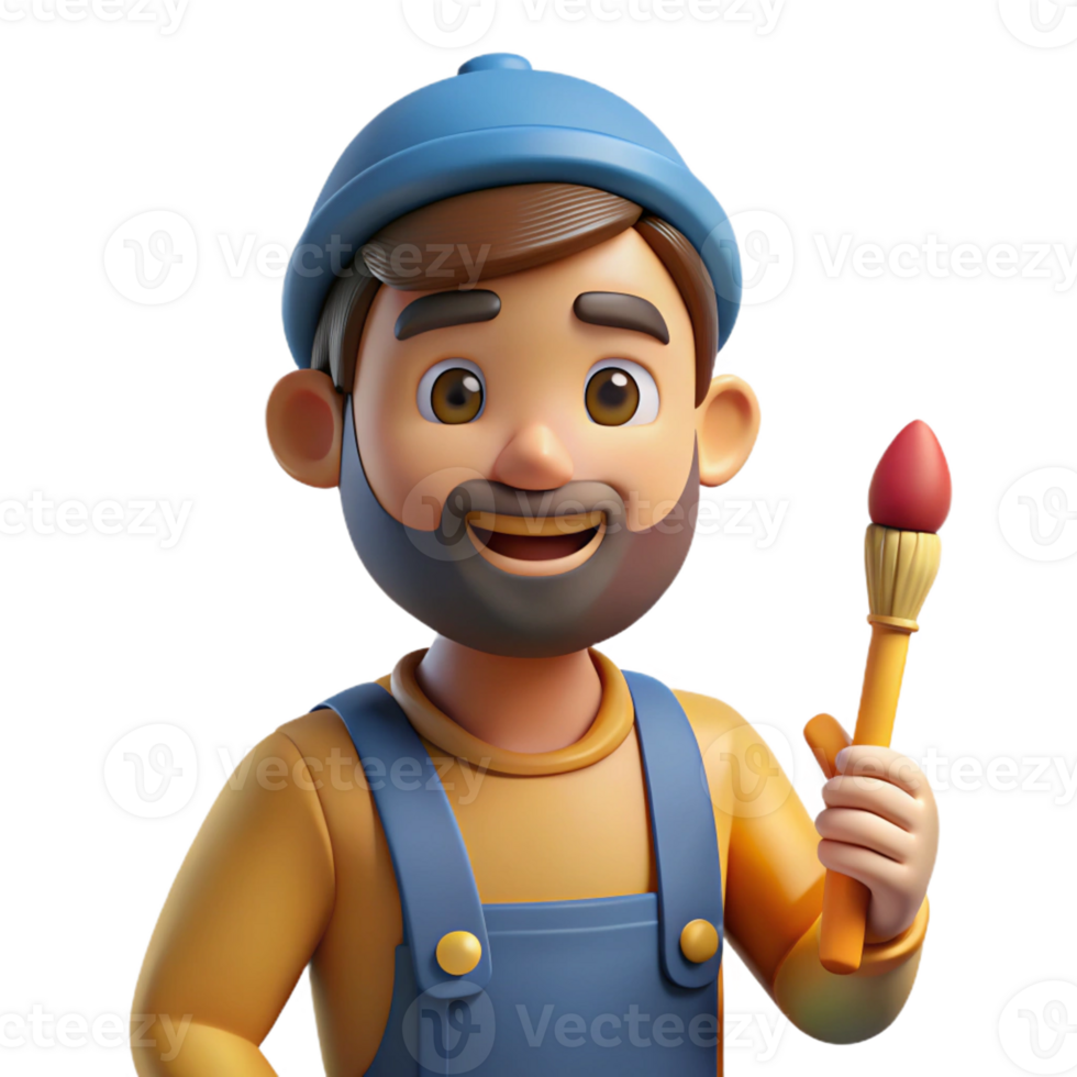 splendid inspired Artist holding a paintbrush with Transparent Background png