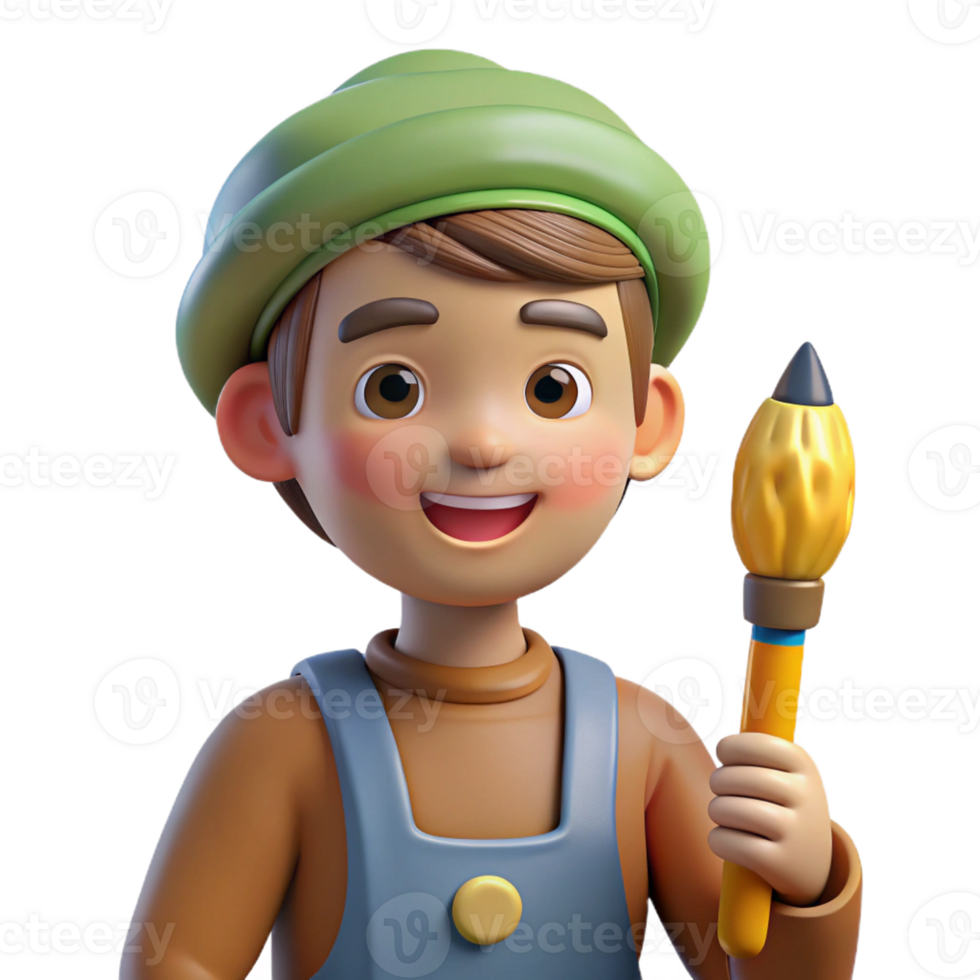 harmonious pristine Artist holding a paintbrush with Transparent Background premium png