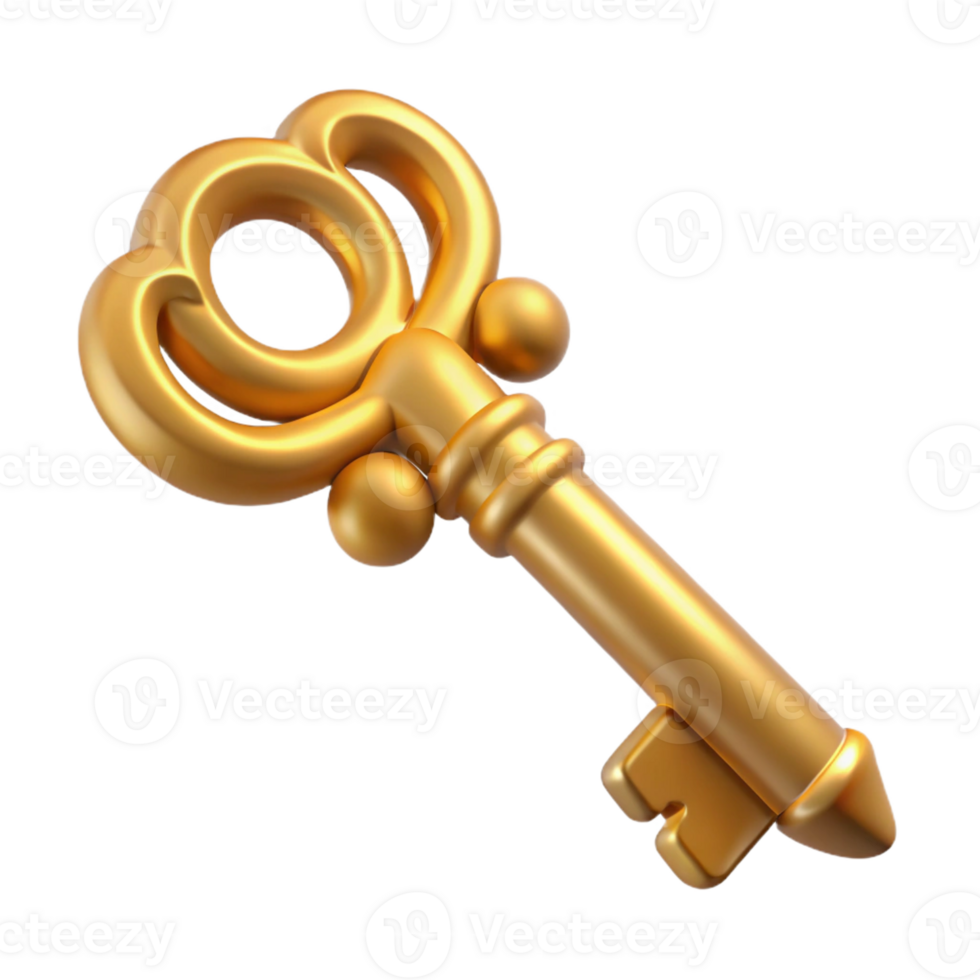 notable nordic Photorealistic, isolated cutout of a single, antique key, ornate design with Transparent Background crisp png