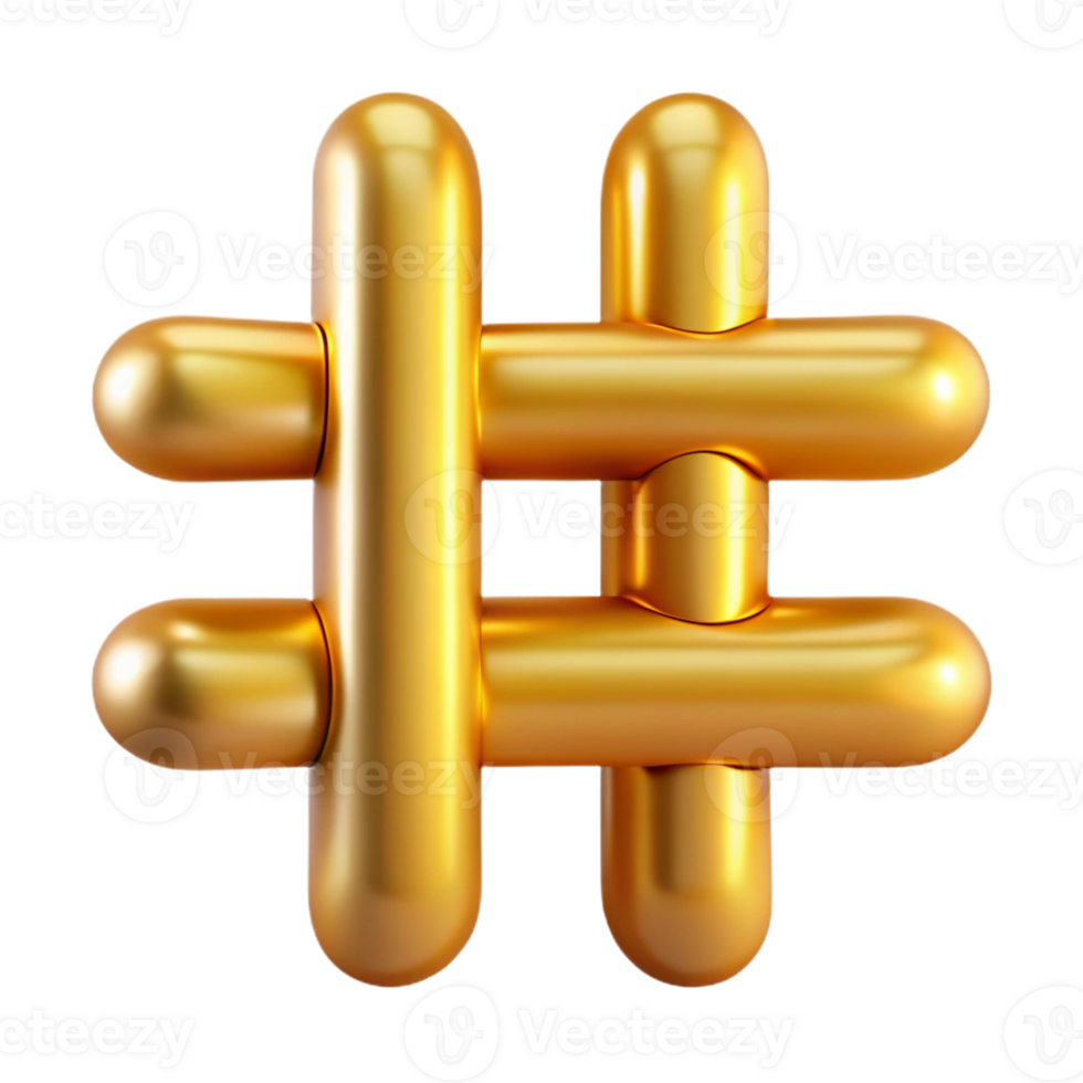 exquisite remarkable A stylized hashtag symbol made of intertwined golden chains with Transparent Background png