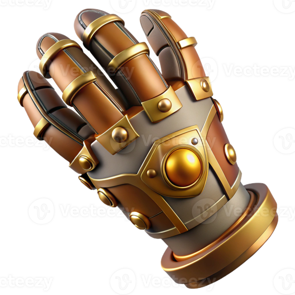 signature bohemian Concept art style, isolated cutout of a steampunk gauntlet with articulated fingers and brass plating Hyper-specific, ultra-detailed with Transparent Background artisan png
