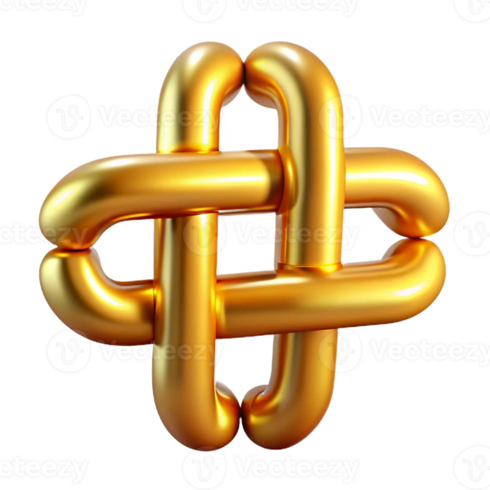 extraordinary nostalgic modern A stylized hashtag symbol made of intertwined golden chains with Transparent Background refined png
