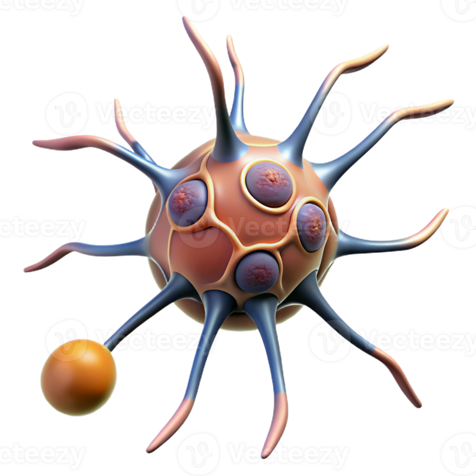 immaculate contemporary Hyper-specific, professional render of a single, neuron cell, detailed structure, isolated cutout with Transparent Background crisp png