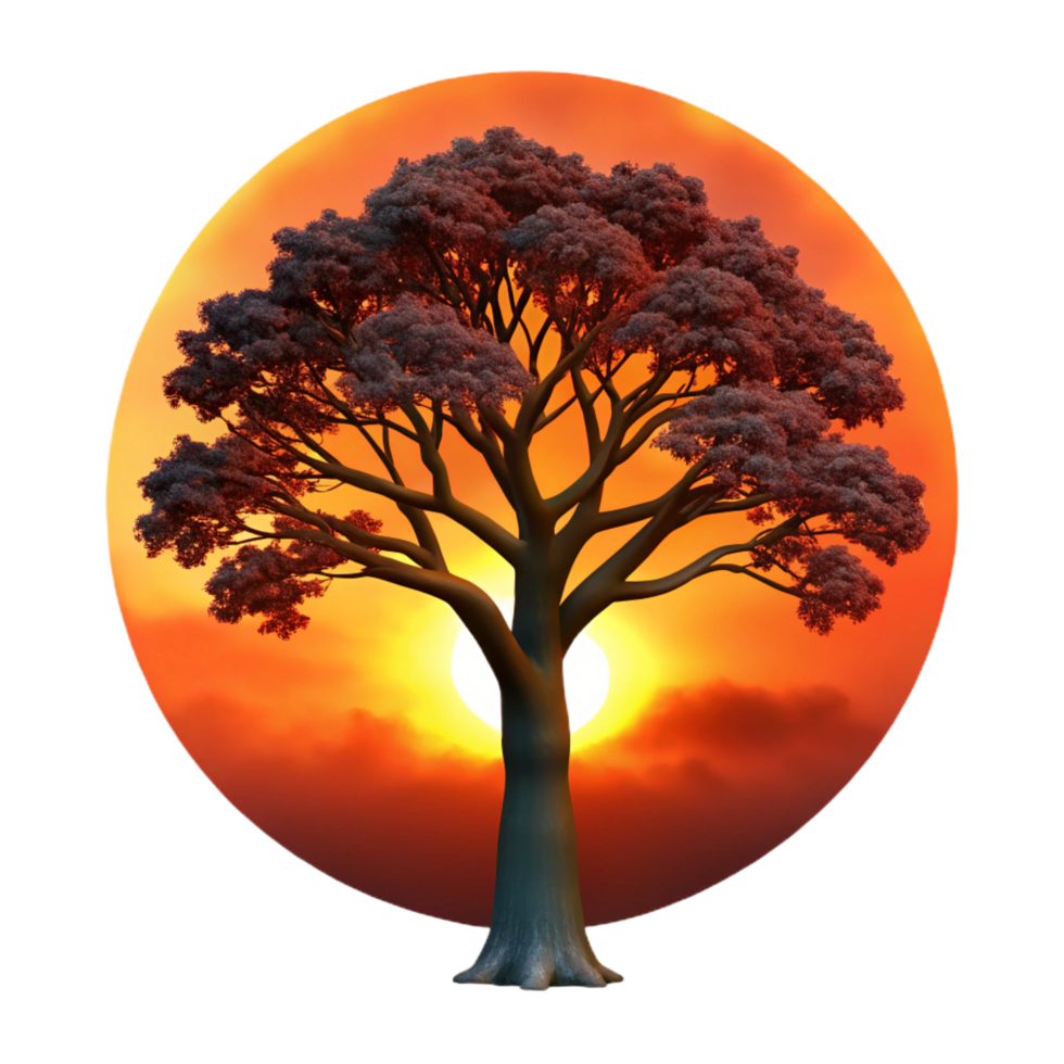 vibrant rustic A Majestic Oak Tree Silhouetted Against a original png