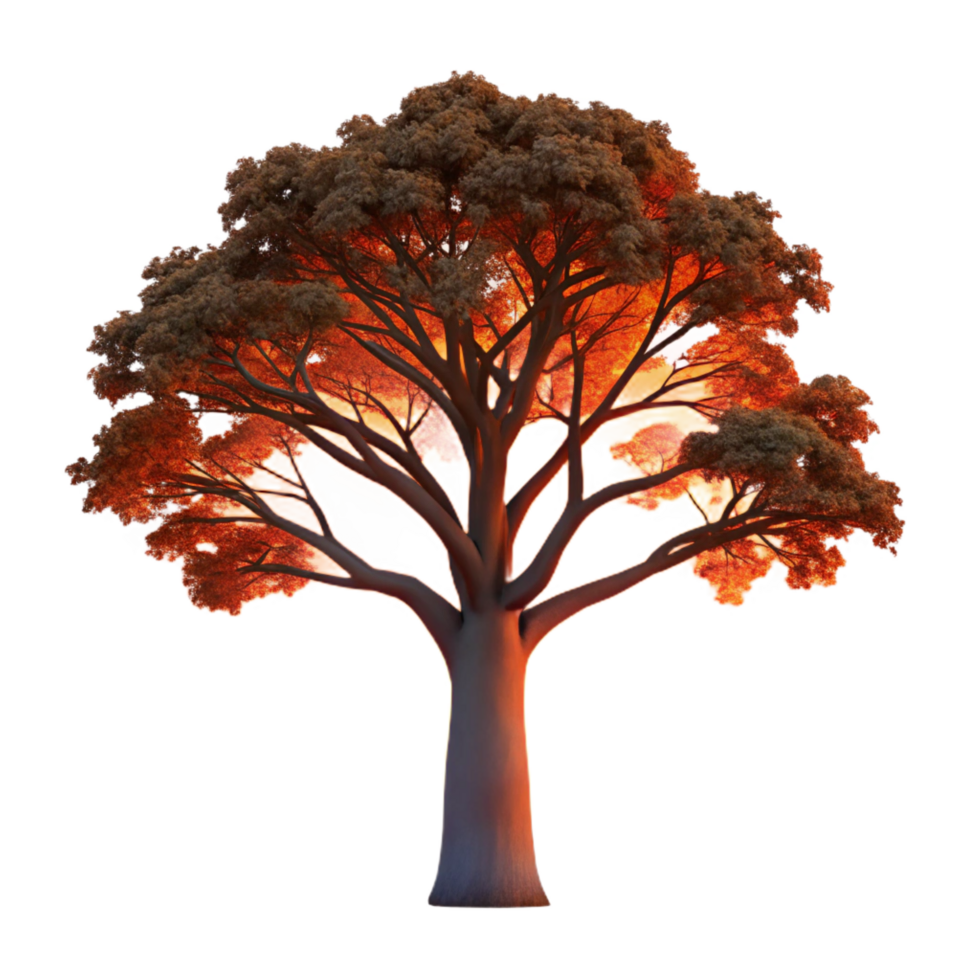 vibrant traditional A Majestic Oak Tree Silhouetted Against a authentic png